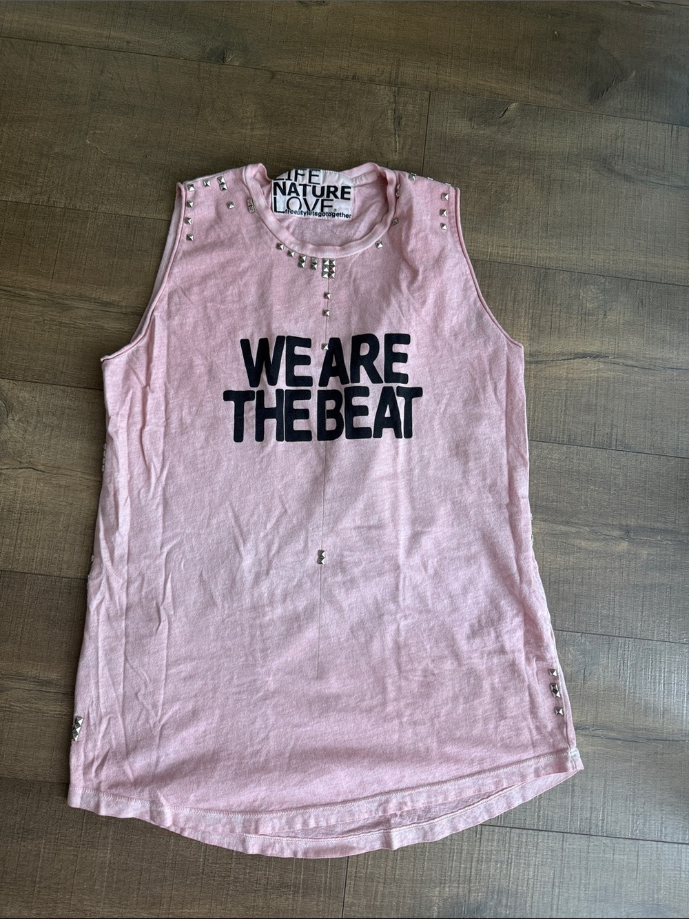 freecity Pink Studded Graphic Tank WE ARE THE BEAT